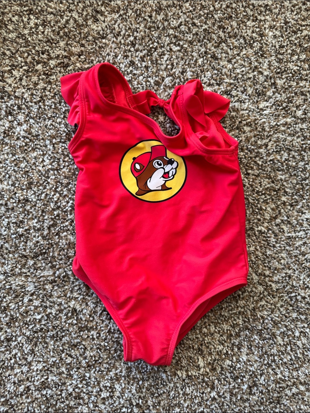 Red Kids One-Piece Swimsuit with Character Graphic